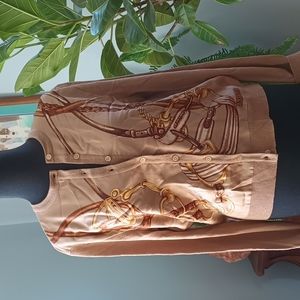 Ralph Lauren Equestrian print silk/Cashmere sweater, sz.M